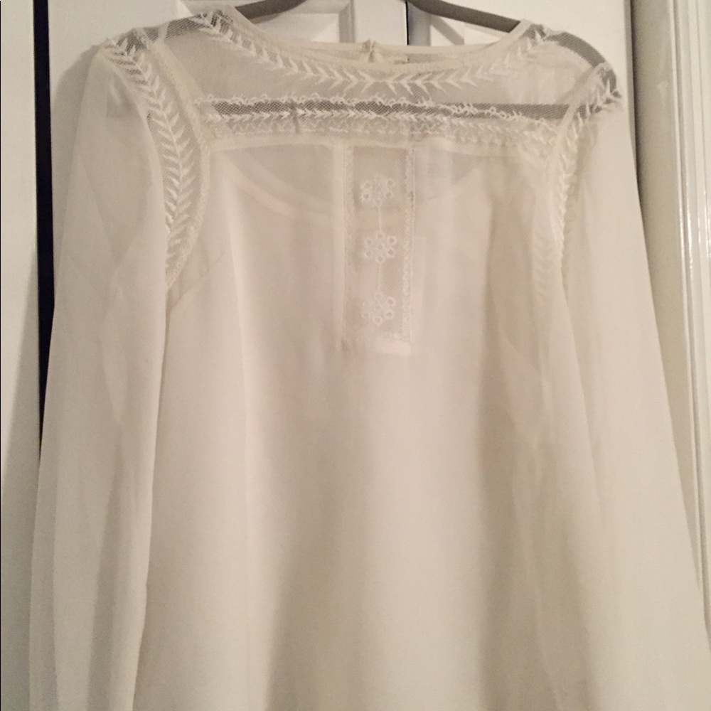 White sheer top with lace detail—size Medium